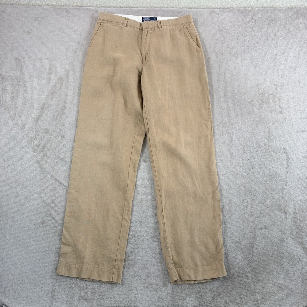Vintage Polo Ralph Lauren Trouser Pants in Beige 100% Linen Fits 32x32 Tag 33x32